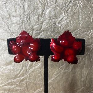 Vintage W. Germany Red Leaf Clip On Earrings